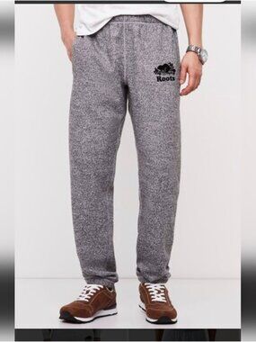 Roots Grey Salt & Pepper Sweatpants Oversized Medium Straight Leg Unisex Sz M